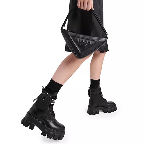 PRADA Monolith Leather and Re-Nylon Boots with Pouch | Size 38.5 IT - Picture 2 of 9